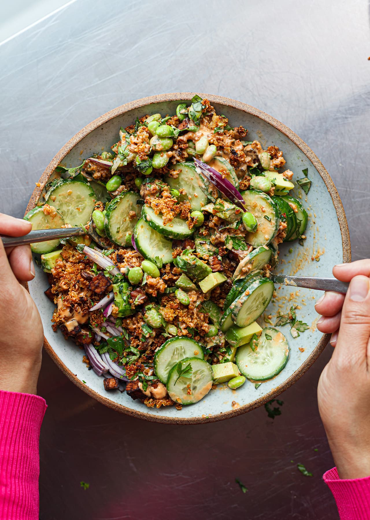 Crispy Quinoa Salad + Tempeh Bacon