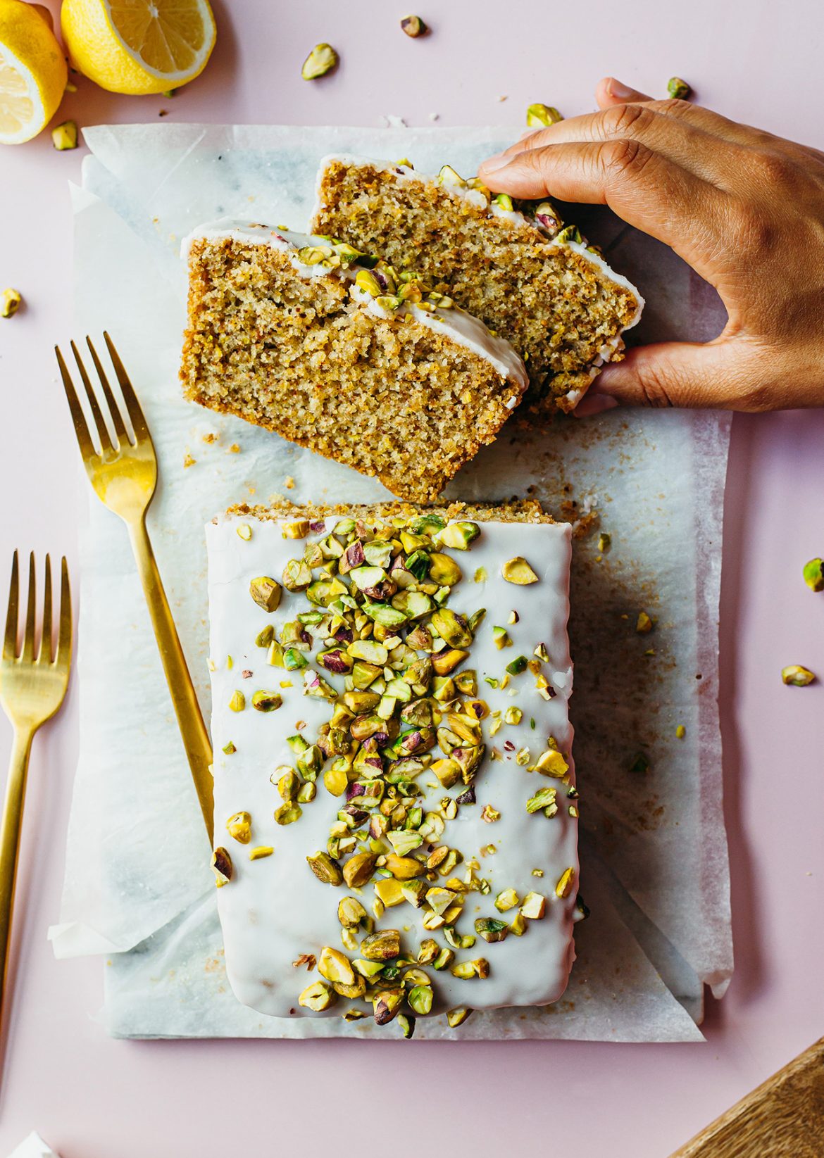 Pistachio + Cardamom Lemon Drizzle Cake - SO VEGAN