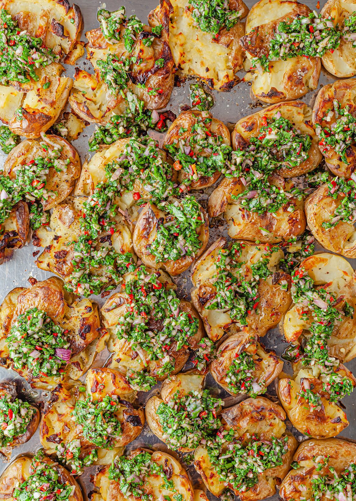 Chimichurri Smashed Potatoes - SO VEGAN