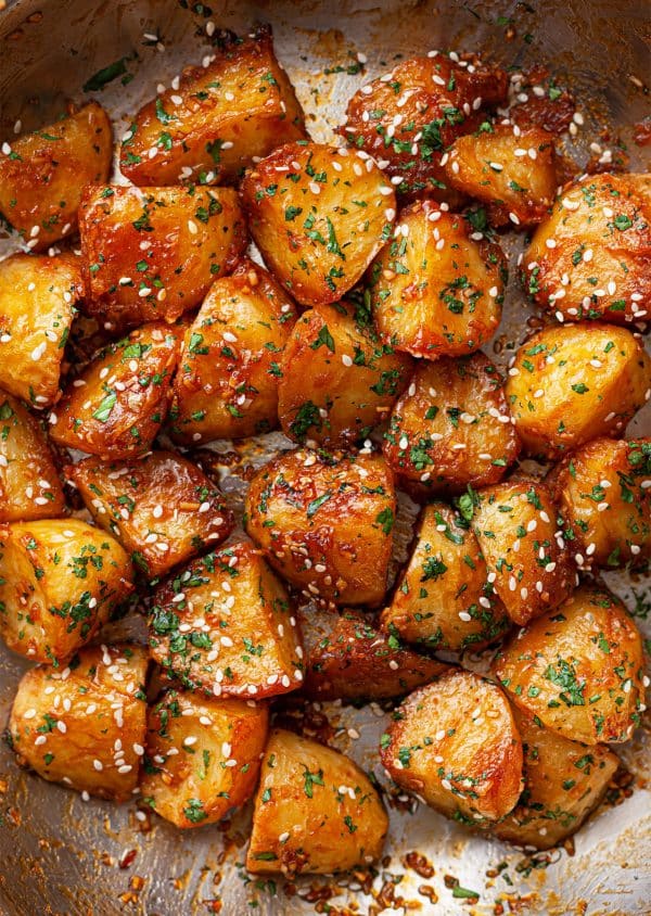 Sriracha Glazed Roast Potatoes - SO VEGAN