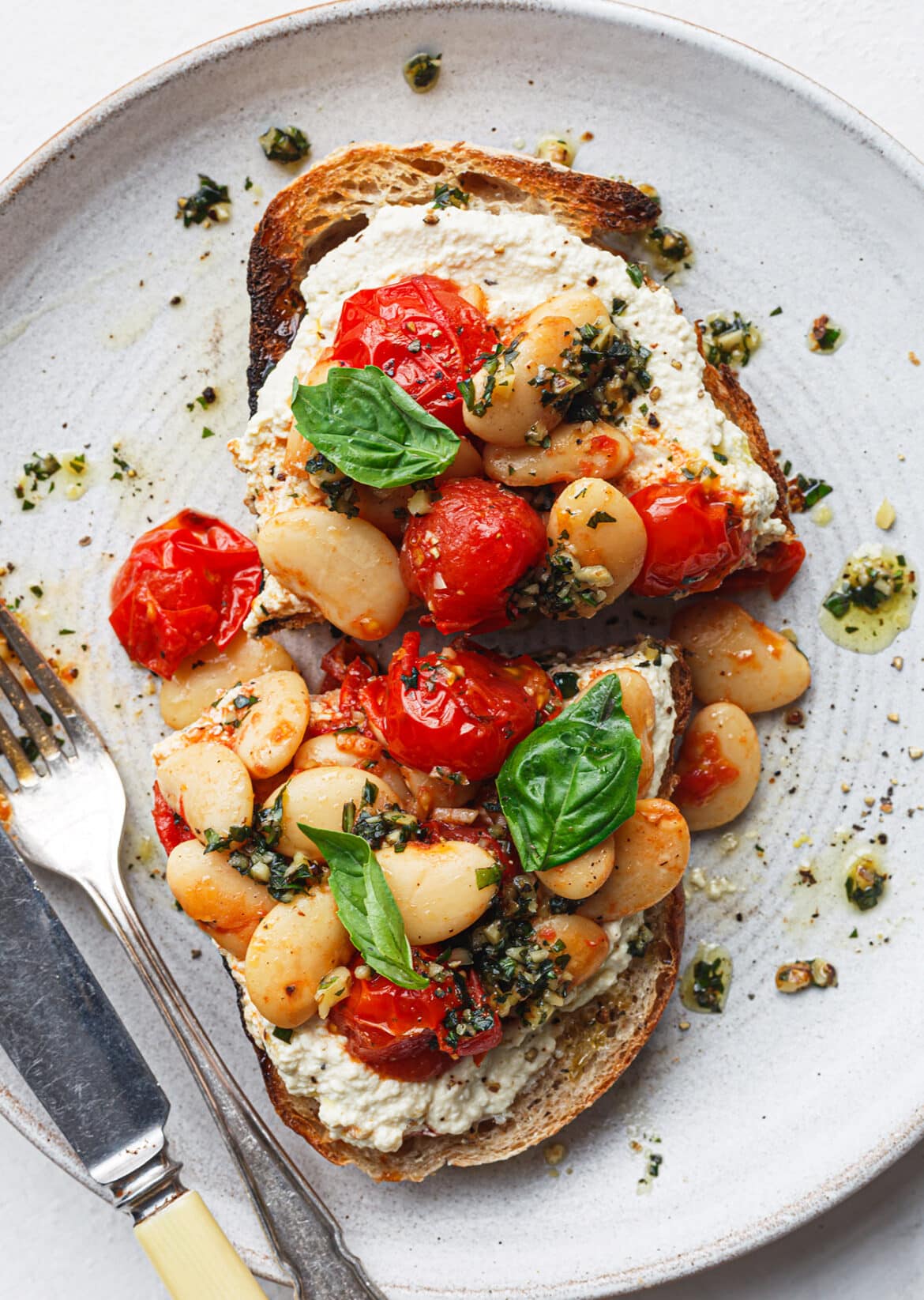 Cherry Tomatoes, Butter Beans, Tofu Ricotta On Toast Vegan Recipe