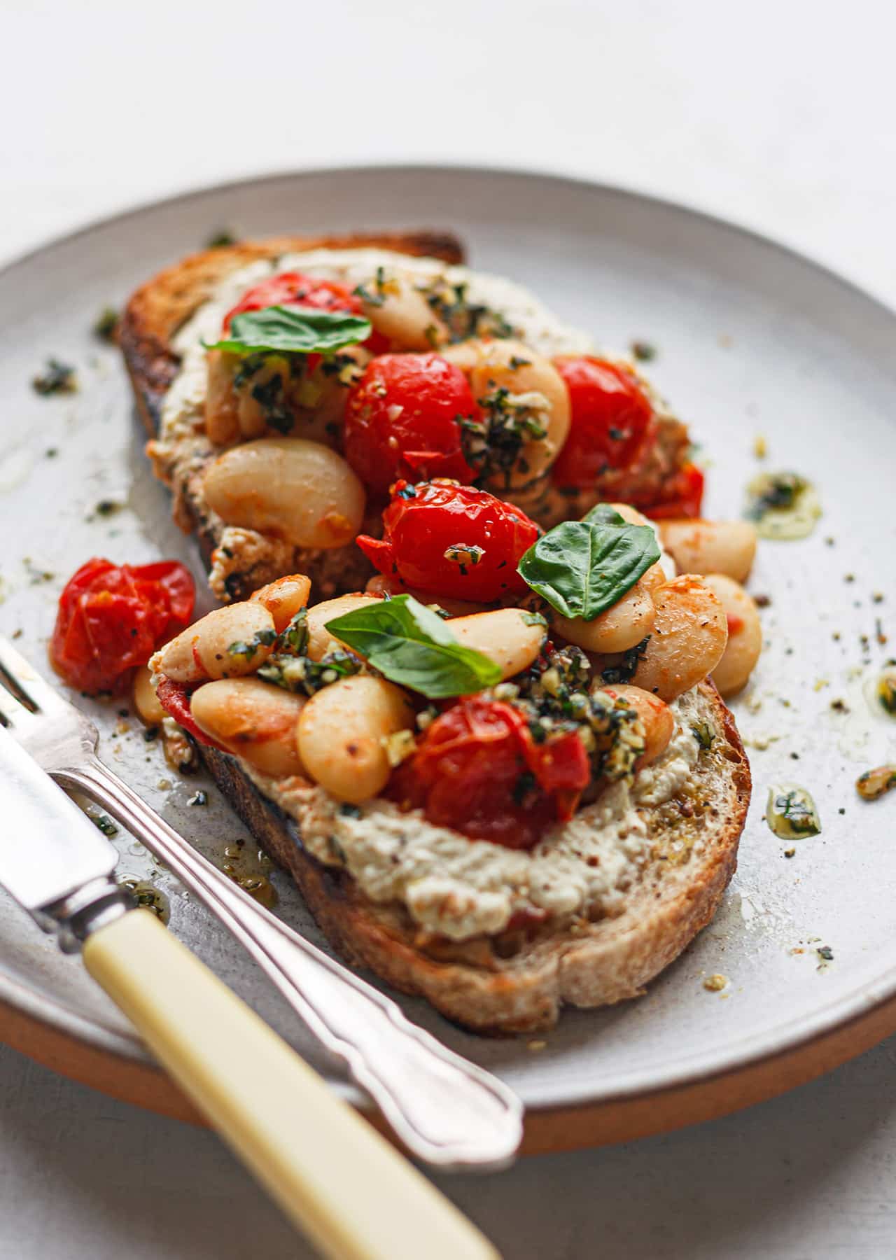 Cherry Tomatoes, Butter Beans, Tofu Ricotta On Toast Vegan Recipe