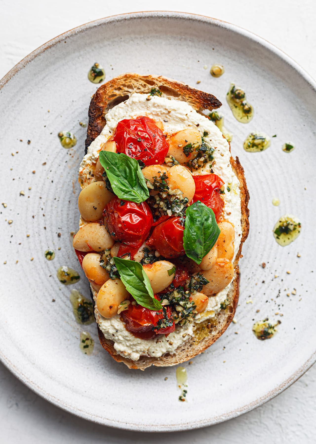 Cherry Tomatoes, Butter Beans, Tofu Ricotta On Toast Vegan Recipe