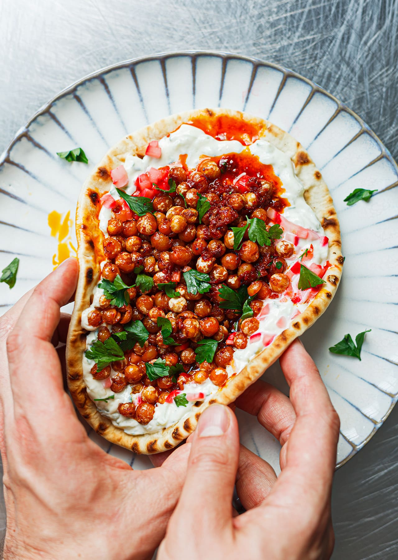 Vegan Harissa Chickpea Tzatziki Flatbreads Recipe