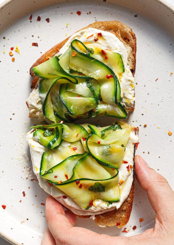 Vegan Courgette Ribbons Tahini Yoghurt On Toast Recipe