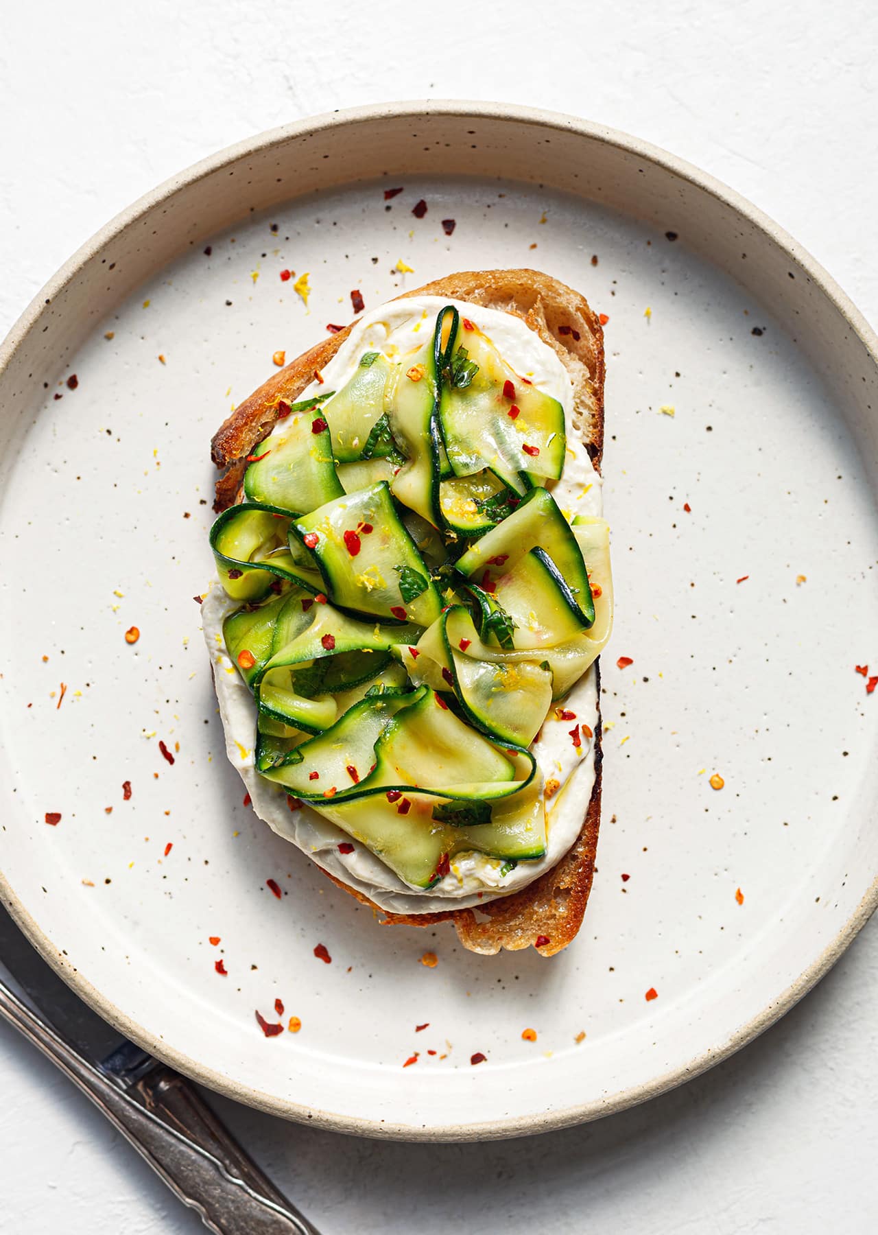 Vegan Courgette Ribbons Tahini Yoghurt On Toast Recipe