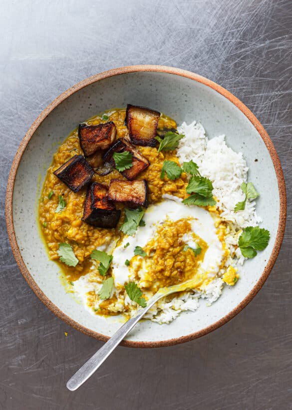 Roasted Aubergine Dhal Vegan Recipe