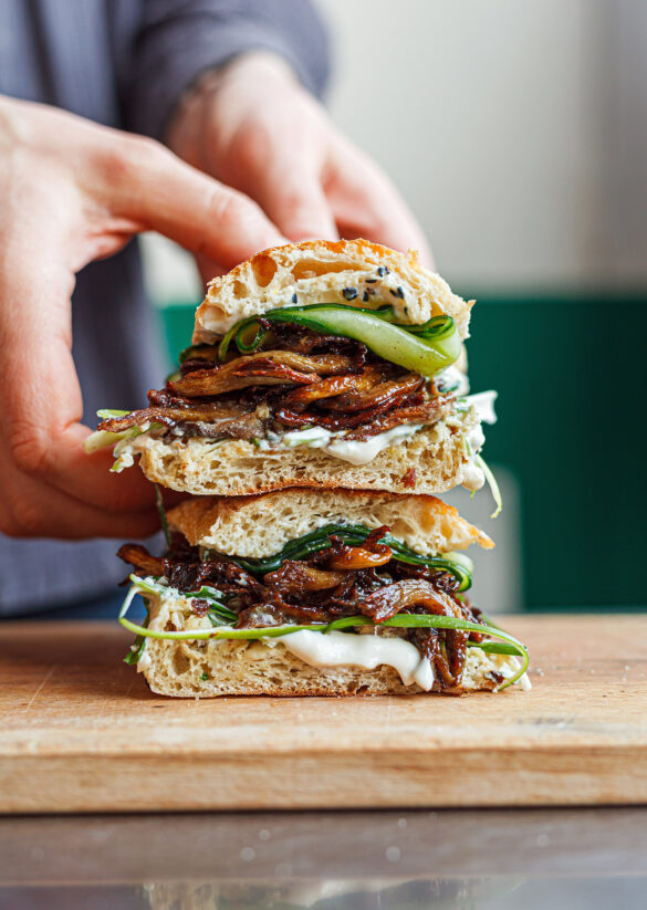 Crispy Hoisin Mushroom 'Duck' Sandwiches Vegan Plant Based Recipe