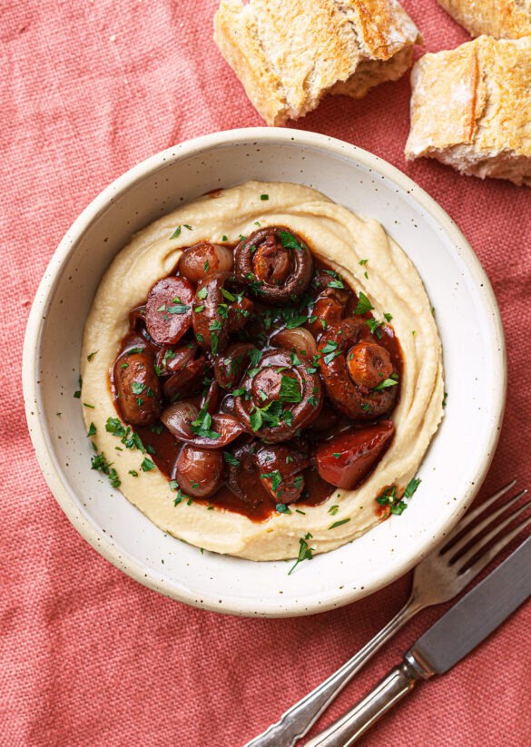 Plant Based Vegan Mushroom Bourguignon Miso Butter Bean Mash Recipe