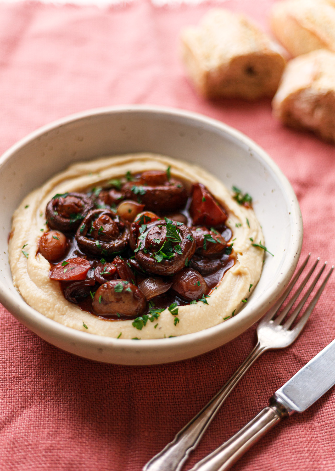 Plant Based Vegan Mushroom Bourguignon Miso Butter Bean Mash Recipe