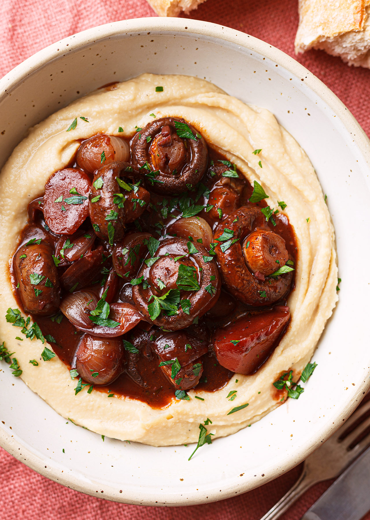 Plant Based Vegan Mushroom Bourguignon Miso Butter Bean Mash Recipe